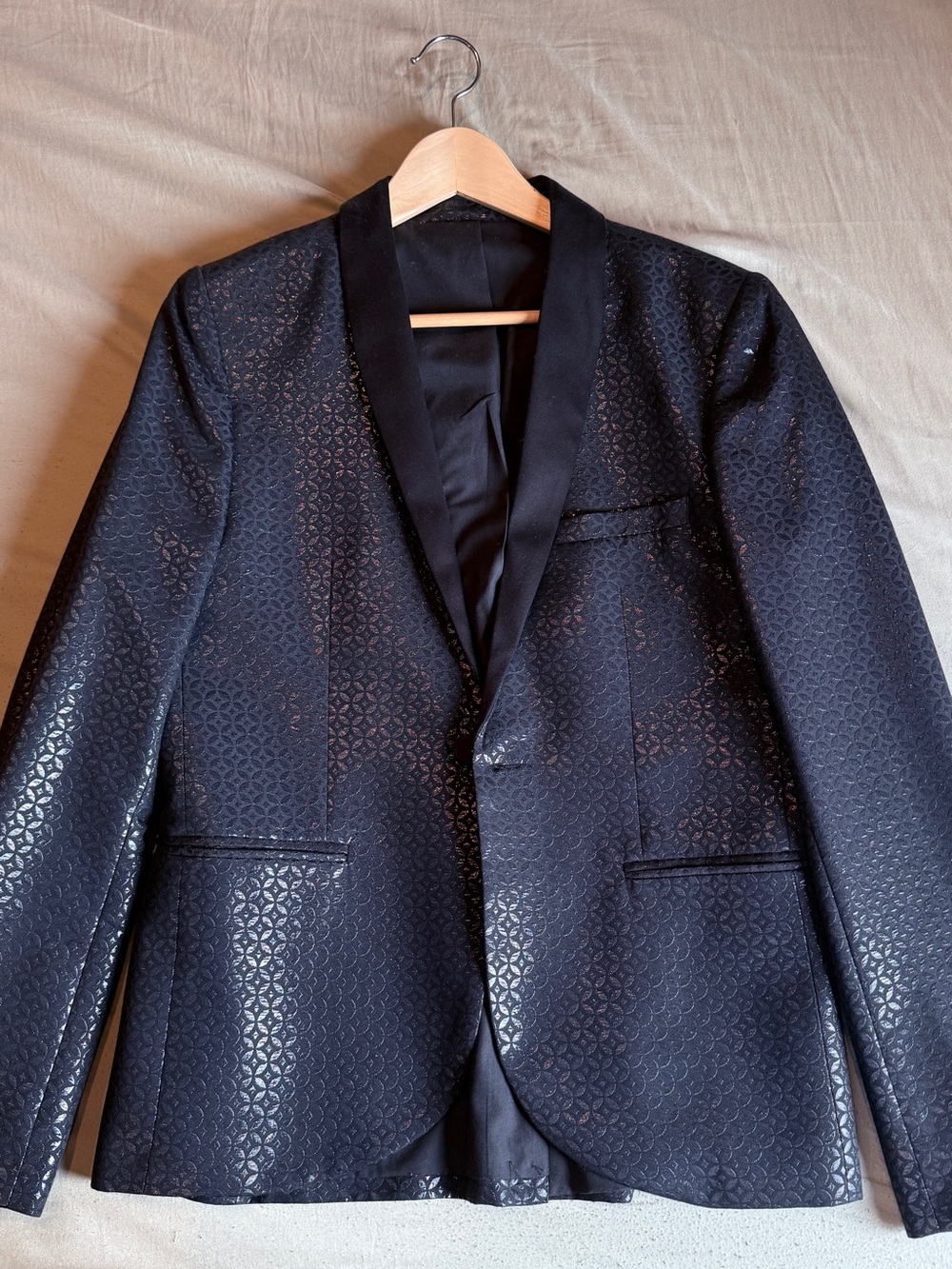 Topman Black Textured Shawl Lapel Tuxedo Blazer